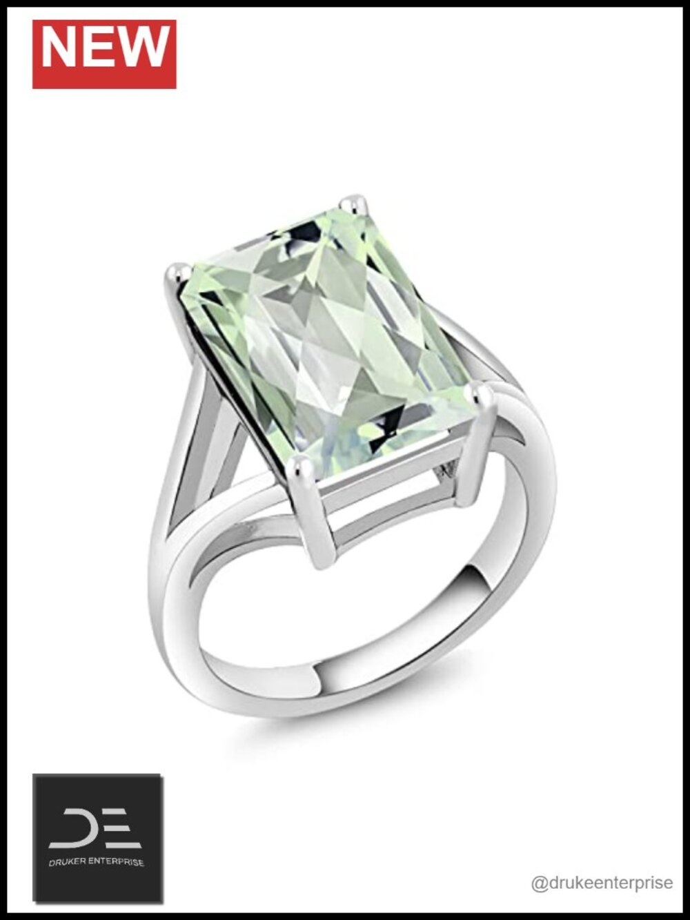 Sterling Silver Solitaire Statement Ring Emerald Cut Gemstone